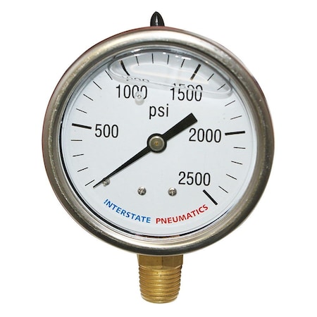 Oil Filled Pressure Gauge 2500 PSI 2-1/2 Inch Dial 1/4 Inch NPT Bottom Mount